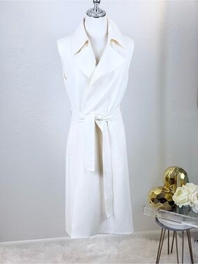 CLASSIC Theory Oak Lane Admiral Crepe Sleeveless Trench Coat Duster  Cream Sz:S